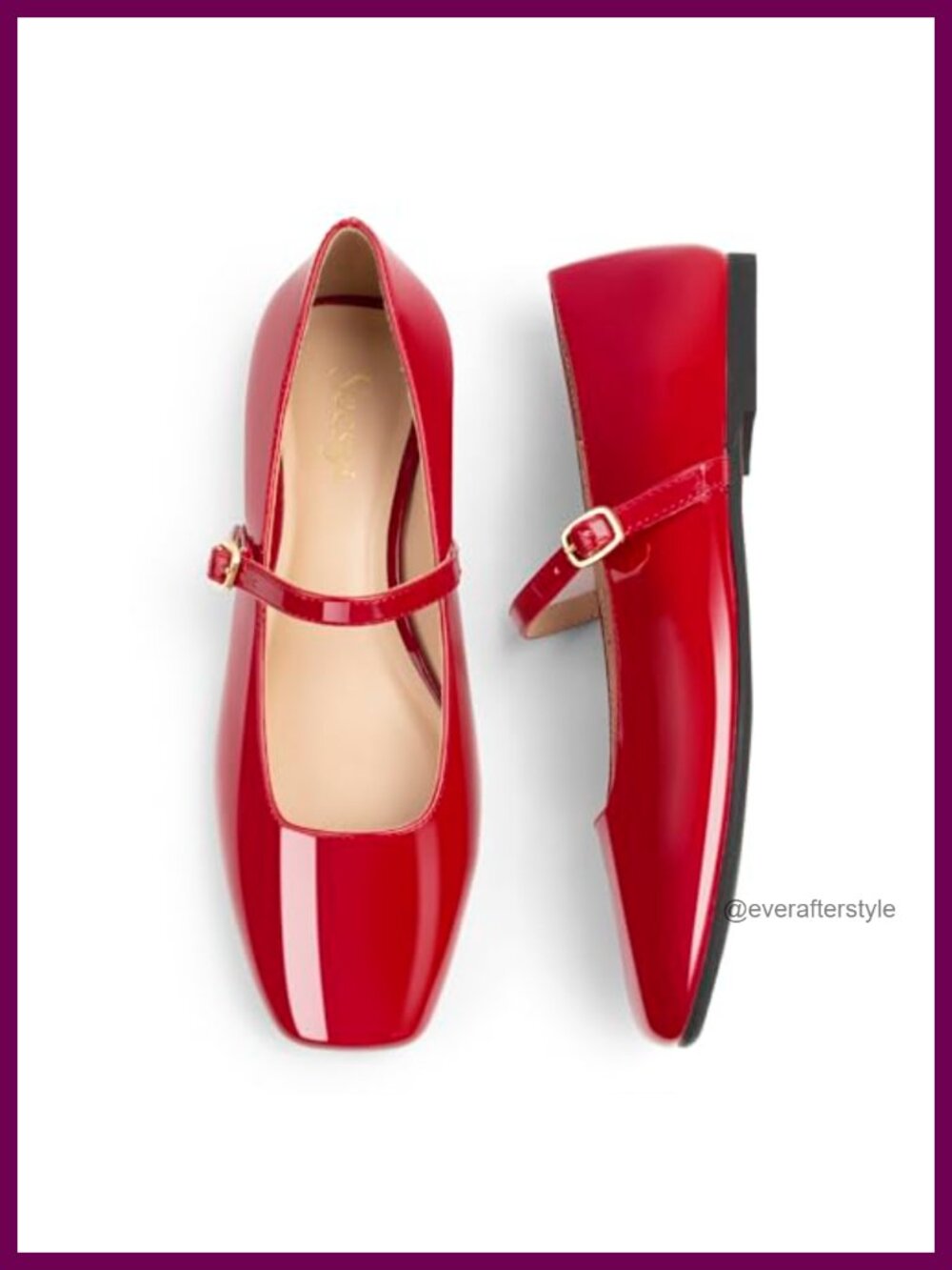 Mary Jane Ballet Flats Square Toe Ankle Strap Buckle Soft Faux Leather